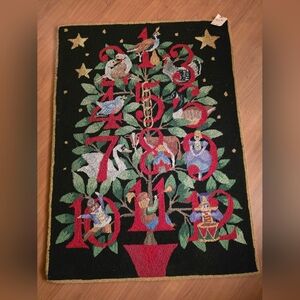 12 Days Of Christmas Vintage Festive Holiday Tree Rug with Colorful Design